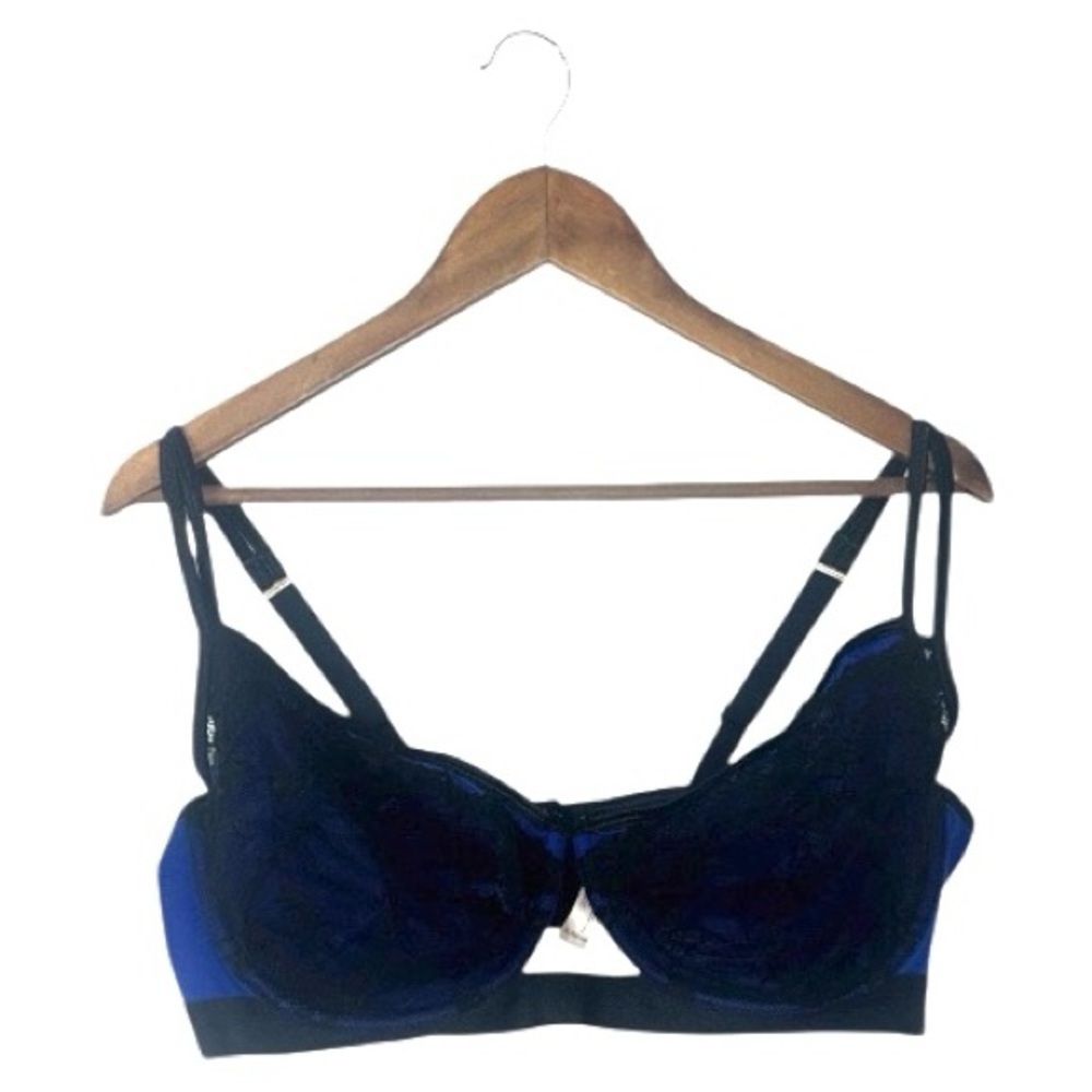 Cacique Balconette Blue Black Lace Bra Intimates Sexy New Years Plus Size 44DD